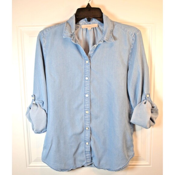 LOFT Button Down Chambray Blouse Women's Top Size S - Picture 8 of 8